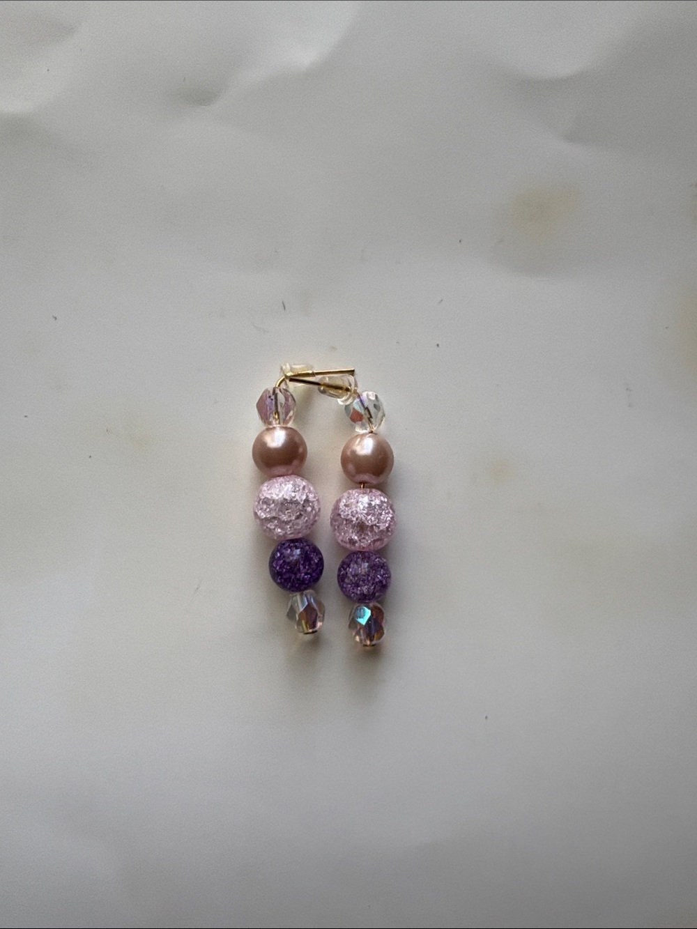 Handmade Pink and Purple Beaded Drop Earrings